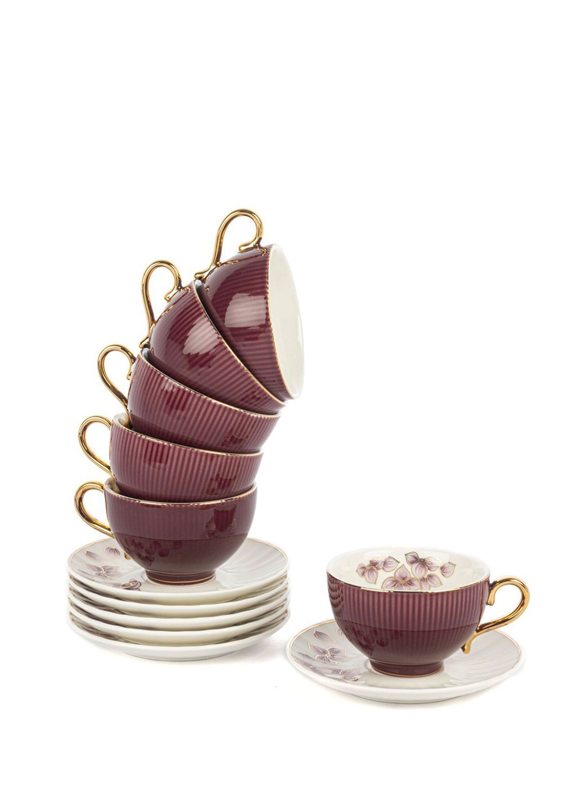 Plum Bordo Porselen 6'lı Kahve Fincanı Seti