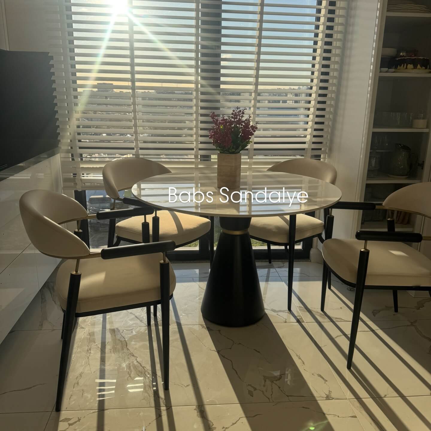 Babs Ağaç Ayak 110 Çap Porselen Masa Sandalye Takımı (4 Kişilik)