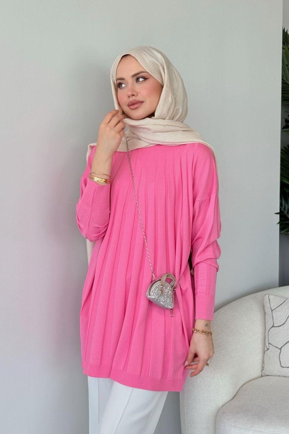 Gökkuşağı Merserize Tunik Pembe